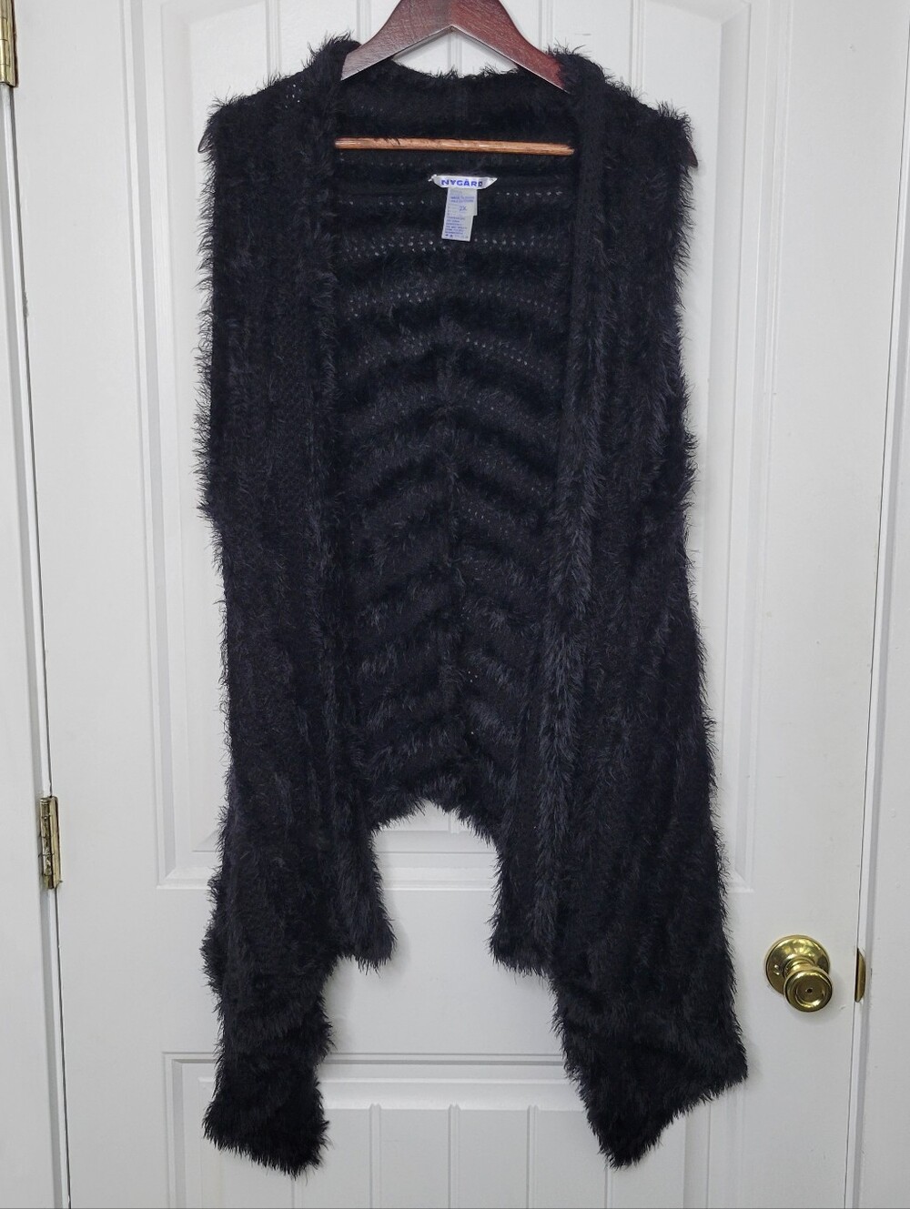 Nygard Black Fuzzy Open-Front Cardigan Vest